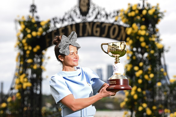 Michelle Payne with the Melbourne Cup.
