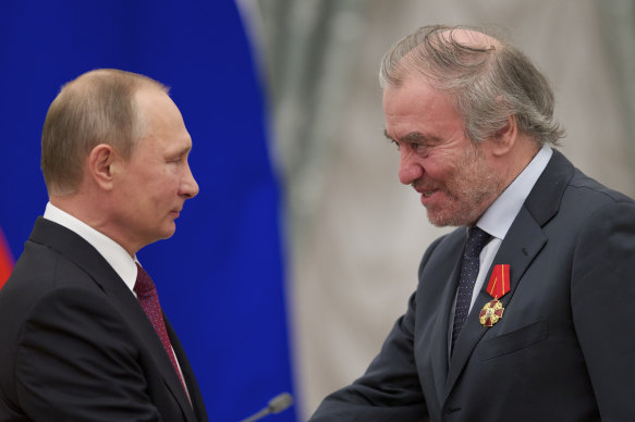 Russian President Vladimir Putin, left, presents a medal to then Mariinsky Theatre’s Artistic Director Valery Gergiev, during an awarding ceremony in Moscow’s Kremlin, Russia.