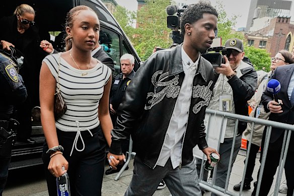 Two of Sean Combs’ children Chance, left, and Christian “King” Combs”, arrive at the federal courthouse in New York.