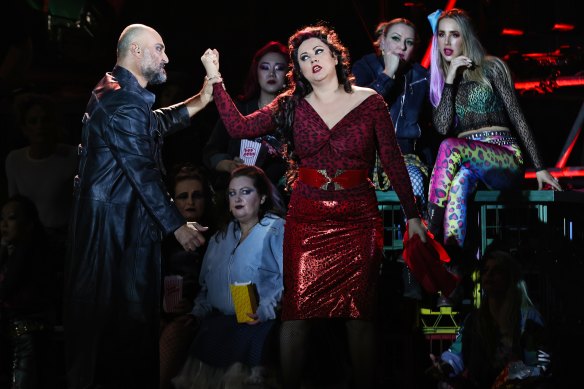 Carmen Topciu as Carmen in Opera Australia's 2022 production on Cockatoo Island.