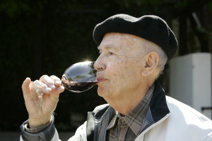 Winemaker Mike Grgich sips a glass of his cabernet sauvignon at the Grgich Hills Estate winery in 2008.