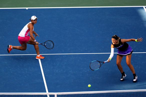 US Open doubles runners-up Ashleigh Barty and Victoria Azarenka.