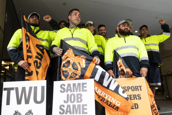 Garbage collectors protested at the City of Sydney council’s headquarters on Tuesday during 24-hour industrial action.