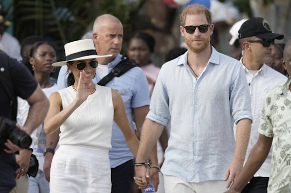 Prince Harry and Meghan in Colombia in 2024.
