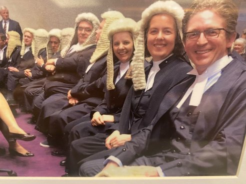 A wiggery of barristers taking silk: R-L Sandy Dawson, Kate Richardson, Kate Williams.