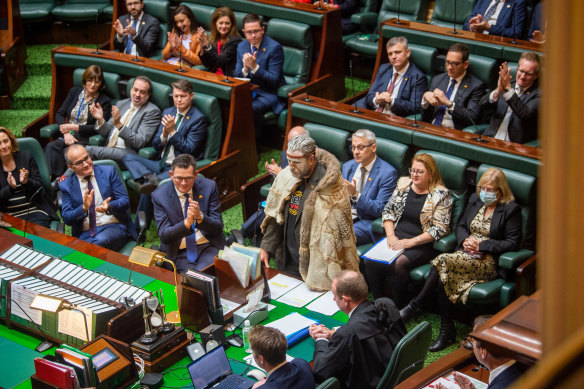 First Peoples’ Assembly of Victoria co-chair Marcus Stewart addressing Victorian parliament last year.