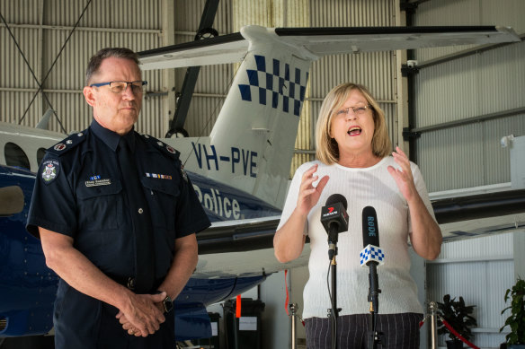 Police and Emergency Services Minister Lisa Neville at Essendon Fields Airport on Wednesday.