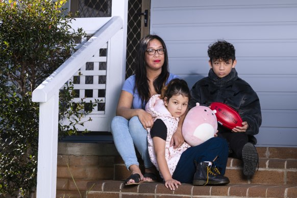 Raelene Gutierrez, with daughter Sophia and son Leo, moved from Parramatta to Toongabbie after her rent increased.