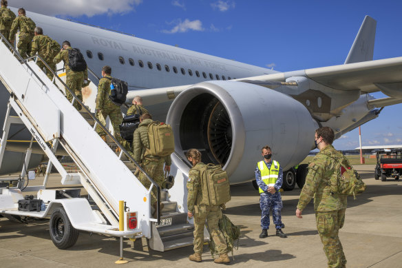 Air force and army personnel leave RAAF Base Amberley in Queensland to travel to the Middle East to support an effort to evacuate people from Afghanistan.