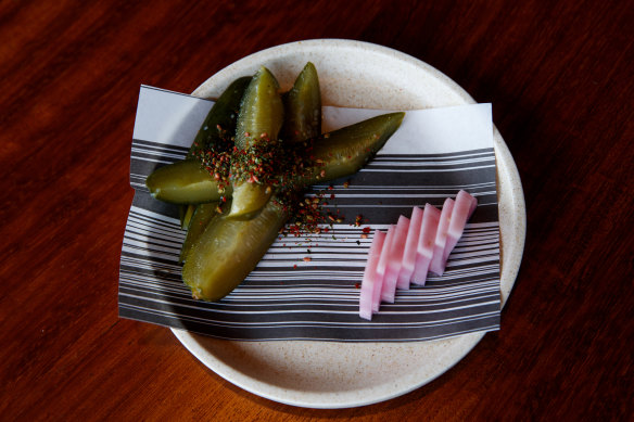 Pickles and daikon at Redoko Restaurant.
