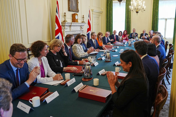 Starmer hosts his first cabinet meeting on Saturday.