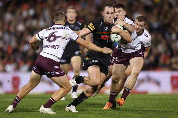 Inspirational Panther Isaah Yeo on the charge during the 28-6 victory over Manly