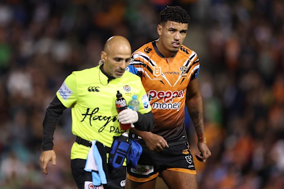 Kai Pearce-Paul leaves the field.