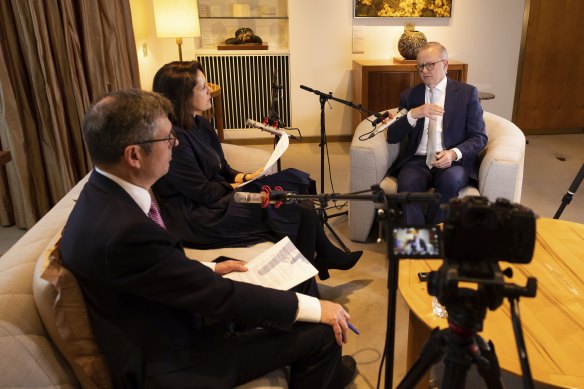 Prime Minister Anthony Albanese during the interview with David Crowe and Jacqueline Maley at Parliament House.