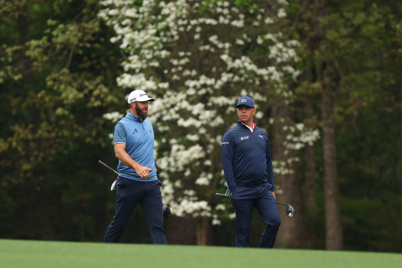 LIV Golf’s Dustin Johnson and fellow American Gary Woodland at Augusta.