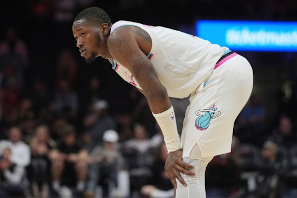 Miami Heat guard Terry Rozier looks up court during the last seconds of the second half of an NBA basketball game against the Chicago Bulls in March.
