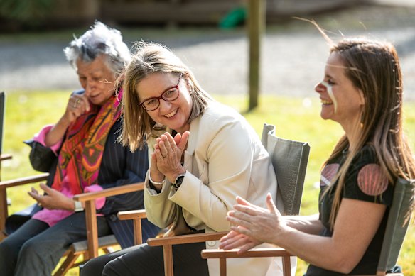 Premier Jacinta Allan listening to testimony at the Yoorrook Justice Commission in April 2024.
