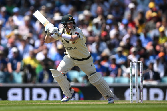 Steve Smith bats on day one at The Oval. 