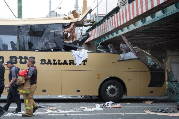 The crash scene at the Montague Street bridge in February 2016. 