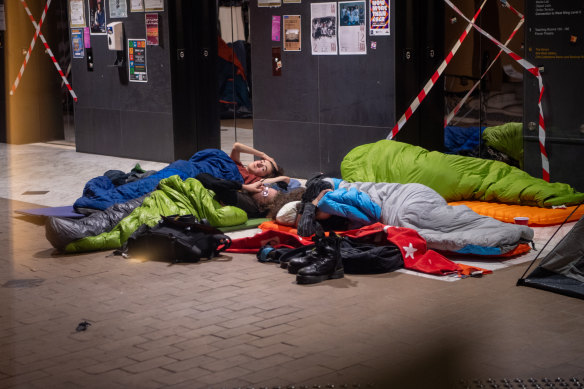 Protesters have stayed in the Arts West building since Wednesday. 