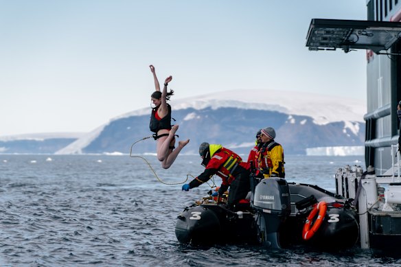 A passenger takes the plunge.
