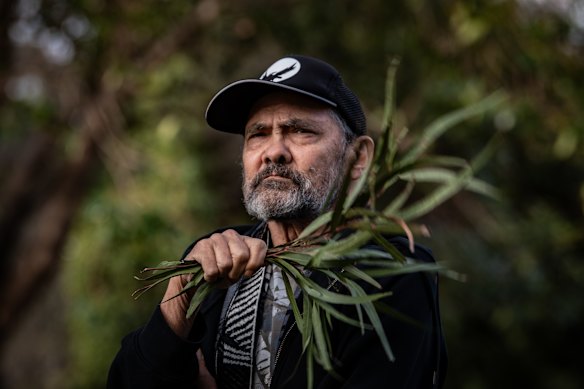 Aboriginal elder Uncle Robbie Thorpe at Camp Sovereignty.
