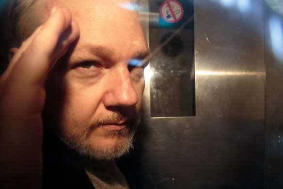 Julian Assange leaving Southwark Court in 2019.