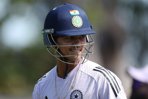 Jaiswal bats in the nets at Perth in preparation for the first Test.