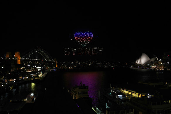 The SkyShow over the harbour during Elevate Sydney 2022.