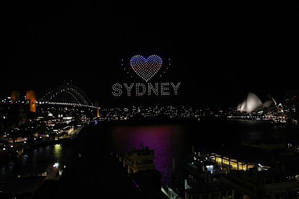 The SkyShow over the harbour during Elevate Sydney 2022.