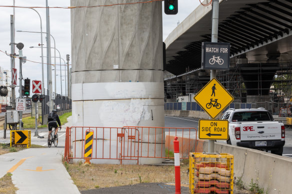 The intersection of Footscray Road and Dock Link Road where cyclist Angus Collins was killed last week.