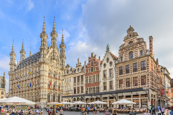 The Grote Markt, the major town square of Leuven, a Flanders university city.