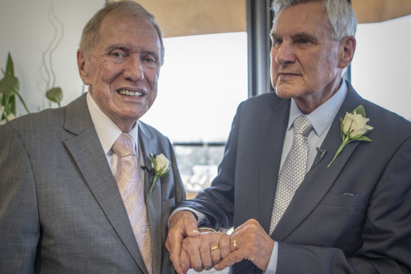 The Hon Michael Kirby, who spoke to Patrick Abboud for his podcast, with husband Johan van Vloten.