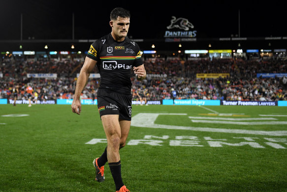 Nathan Cleary comes from the field on  Friday.