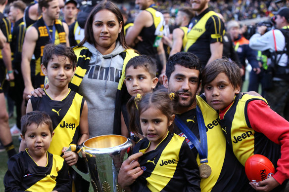 Marlion Pickett with his family after Richmond's grand final triumph in 2019.