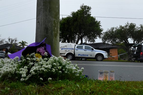 Candle and flower tributes on Freeman Street in Lalor Park.