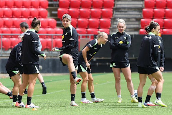 The Matildas train in Adelaide.