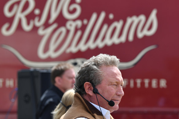 Andrew Forrest tours an RM Williams Workshop in Adelaide in 2021.