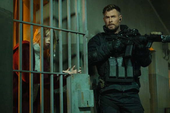 Tinatin Dalakishvili (left) as Ketevan and Chris Hemsworth as gun-for-hire-Tyler Rake in Extraction 2.