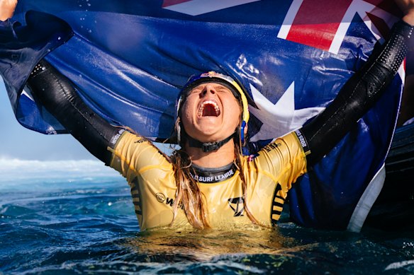 Molly Picklum celebrates becoming world champion on Tuesday.