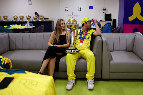 Travis Head and wife Jessica after the win over India.