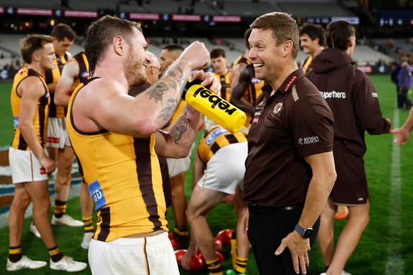 Hawthorn were all smiles after taking the points against Carlton.