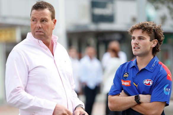 Prominent player agent Paul Connors at the 2023 national draft with his client, and now Hawthorn star, Nick Watson.