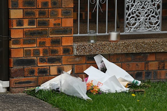 Flowers outside Chris Baghsarian's home Thursday morning.