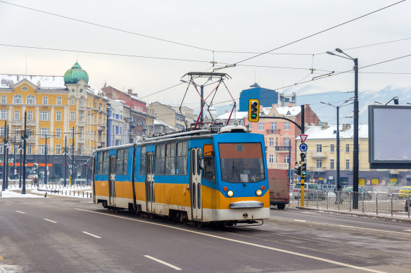 Riding the trams in Sofia.