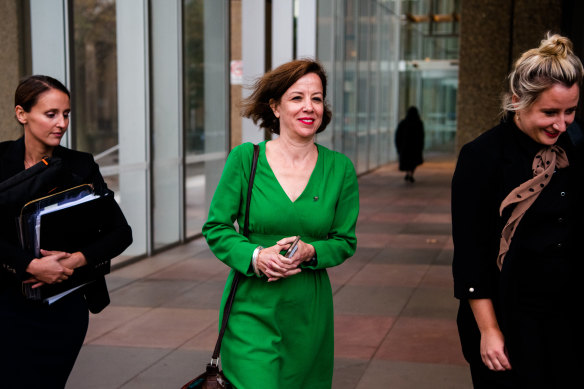 Jo Dyer, centre, outside the Federal Court in Sydney on Tuesday.