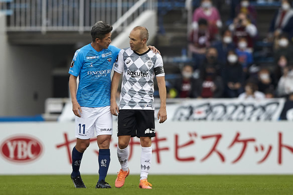 'King Kazu' with Spanish legend Andres Iniesta, who now plays for Japanese club Vissel Kobe.