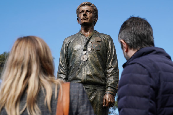 The statue of Peter Norman outside Lakeside Stadium.