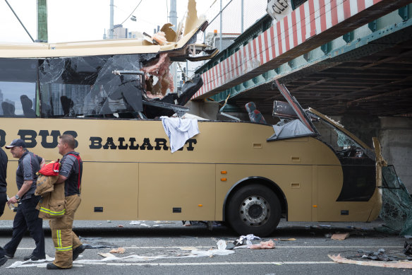 The crash scene at the Montague Street bridge in February 2016. 