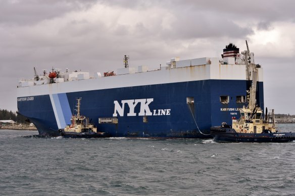 Car carrier Kariyushi Leader, pictured in Western Australia in 2020.